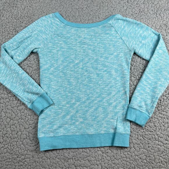 Vintage Volcom Ying Yang Sweater Womens XS Blue Cold Shoulder Stretch - Picture 6 of 7